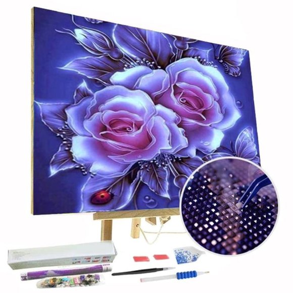 Paint By Diamonds Kit Glowing Purple Roses 5D - Picture 1 of 6